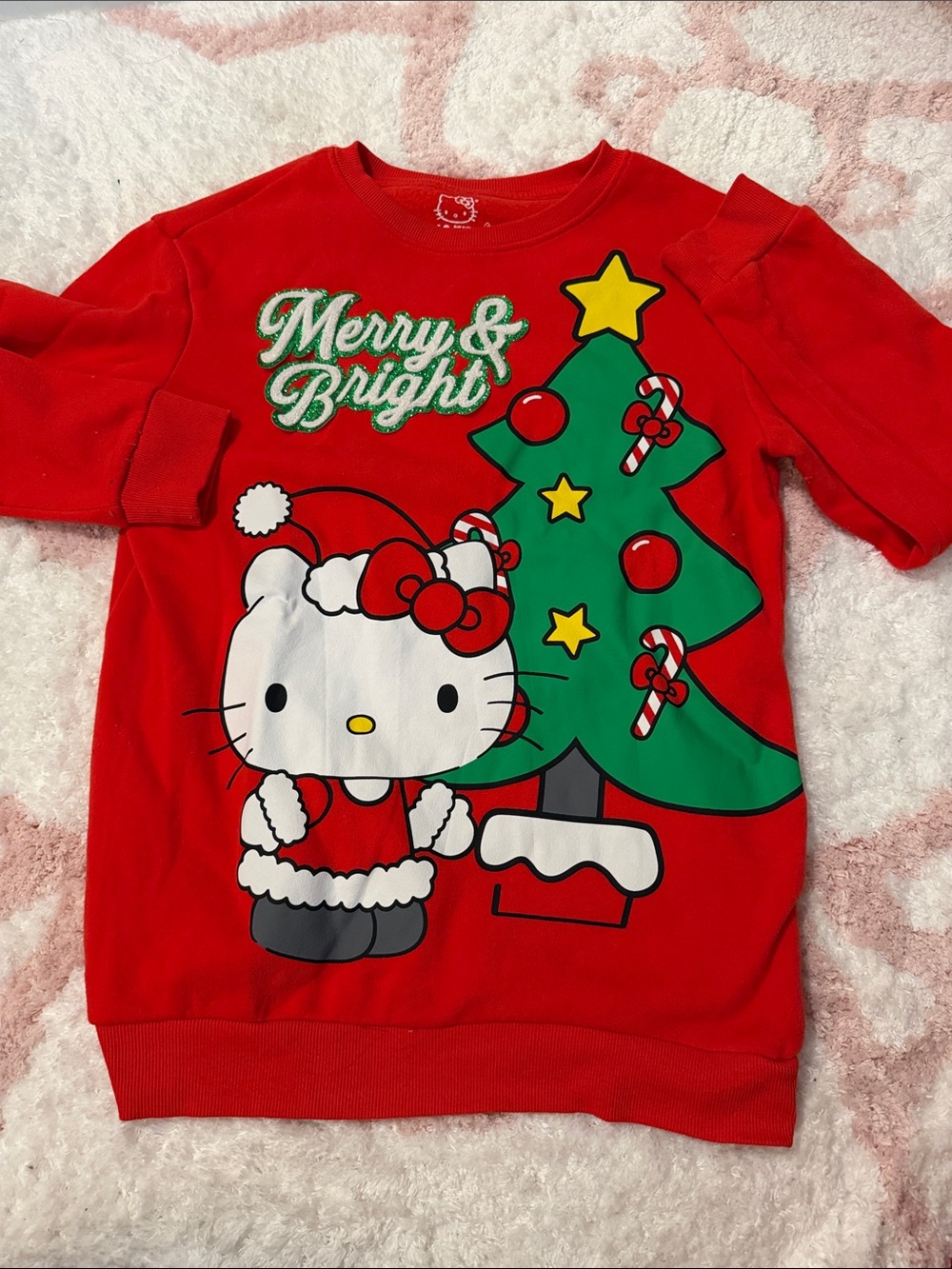 Hello Kitty Red Holiday Tee with Green Tree Graphic